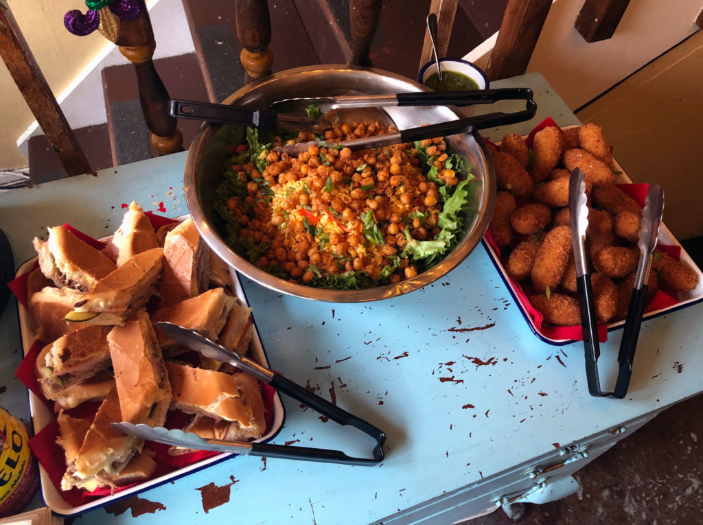 Daiquiri complements: Cubanos, chick pea salad, croquetas de jamón. Photo by Ben Schaffer.